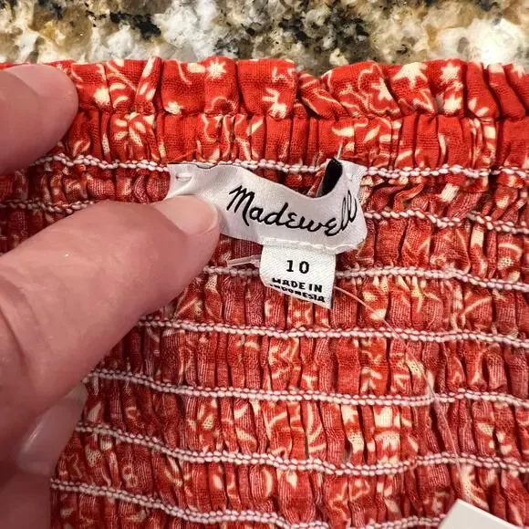 NWT Madewell Fresh Chili Red Lucie Floral Smocked Peplum Top - Picture 7 of 10